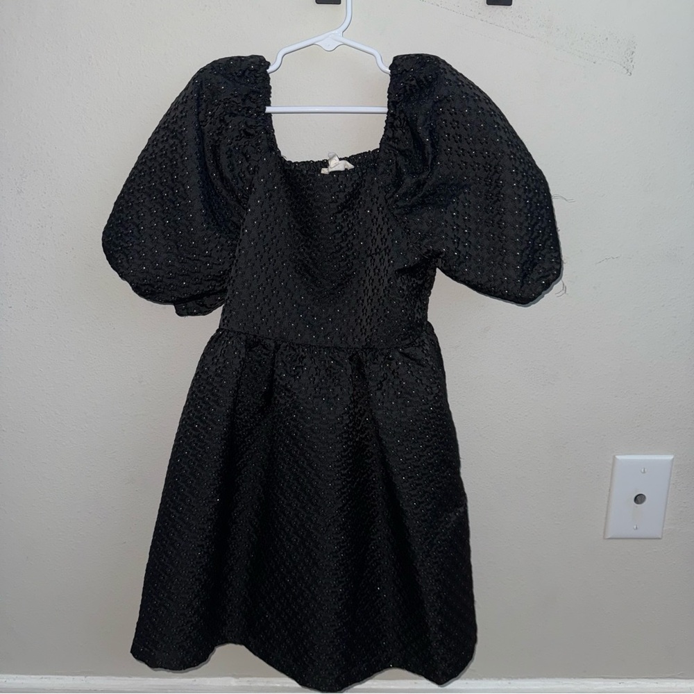 Copper Key Black Puff-Sleeve Textured Kids Formal Dress